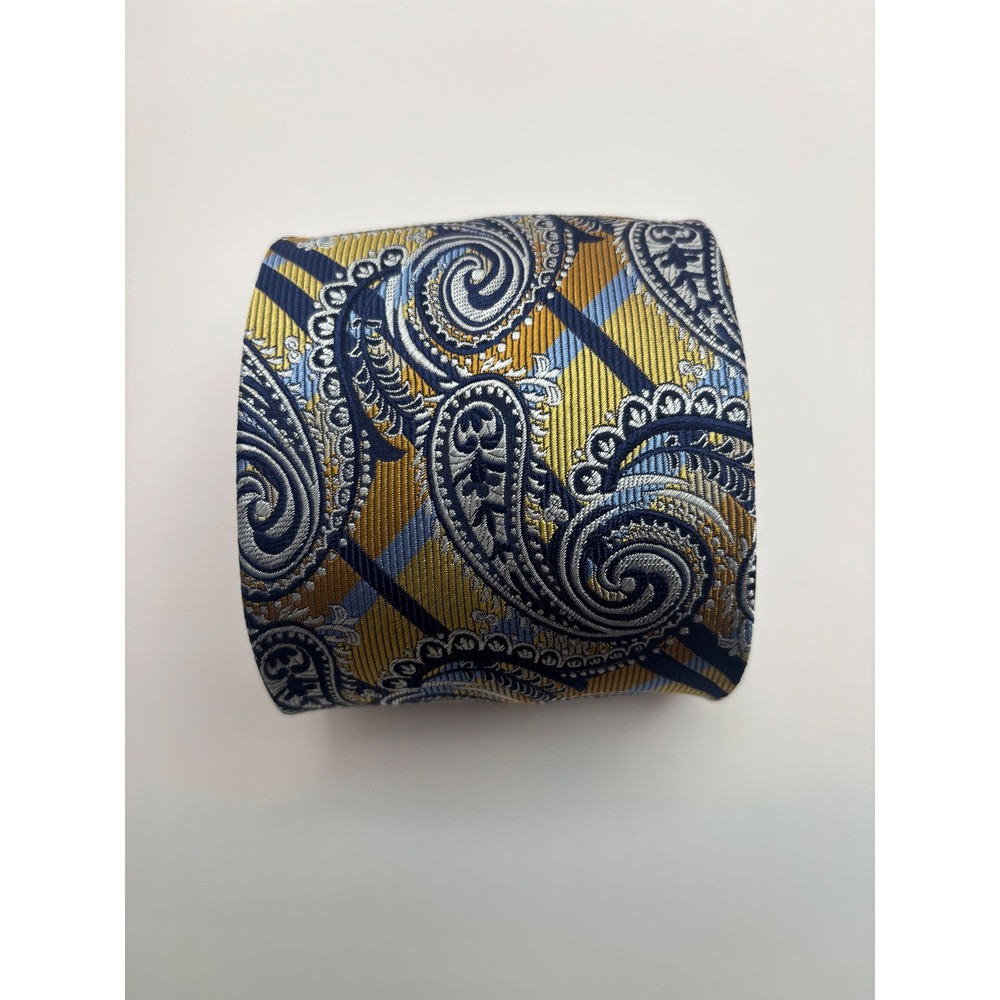 Bruno Piattelli Roma Mens Extra Long Silk Tie Paisley Navy Gold Silver XL 1627